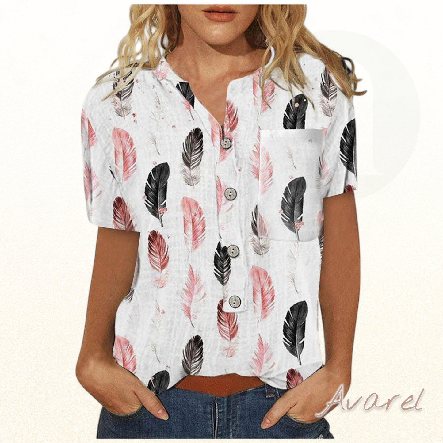 Stylisch bedrucktes Kurzarm-Top für jedi Anlass