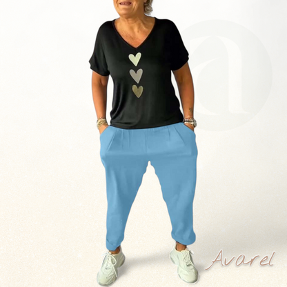 Komfortabli Freizeithose mit stilvolle einfärbige Tasche