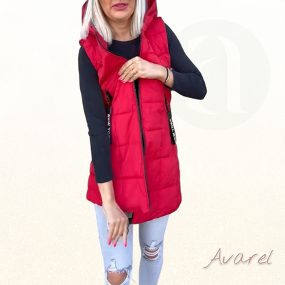 Stilvoller wattierter Ärmelloser Mantel mit praktischem Reissverschluss und Kapuzenfunktion