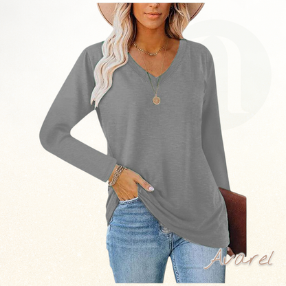 Stilvolls einfarbigs Langarm-Shirt mit eleganten V-Ausschnitt