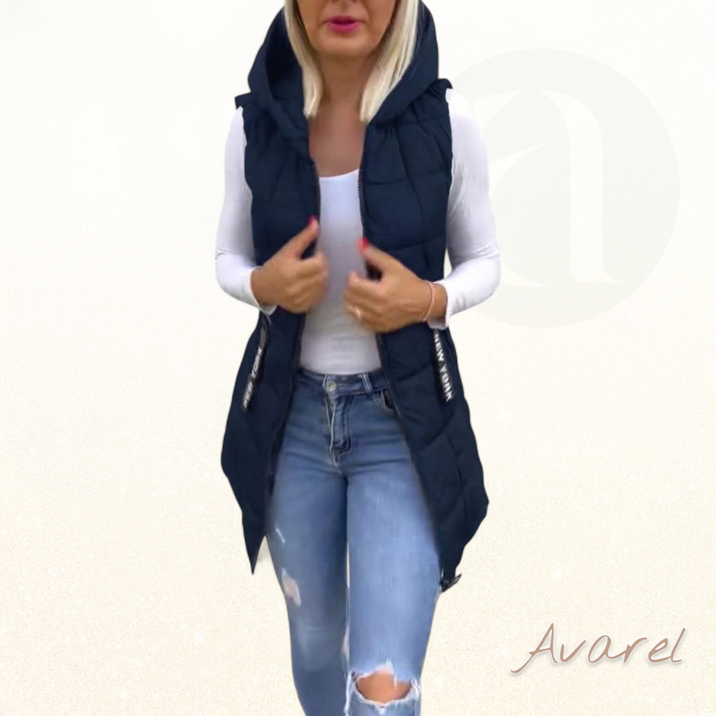 Stilvoller wattierter Ärmelloser Mantel mit praktischem Reissverschluss und Kapuzenfunktion