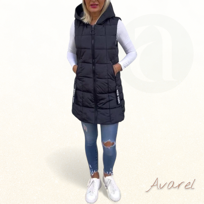 Stilvoller wattierter Ärmelloser Mantel mit praktischem Reissverschluss und Kapuzenfunktion