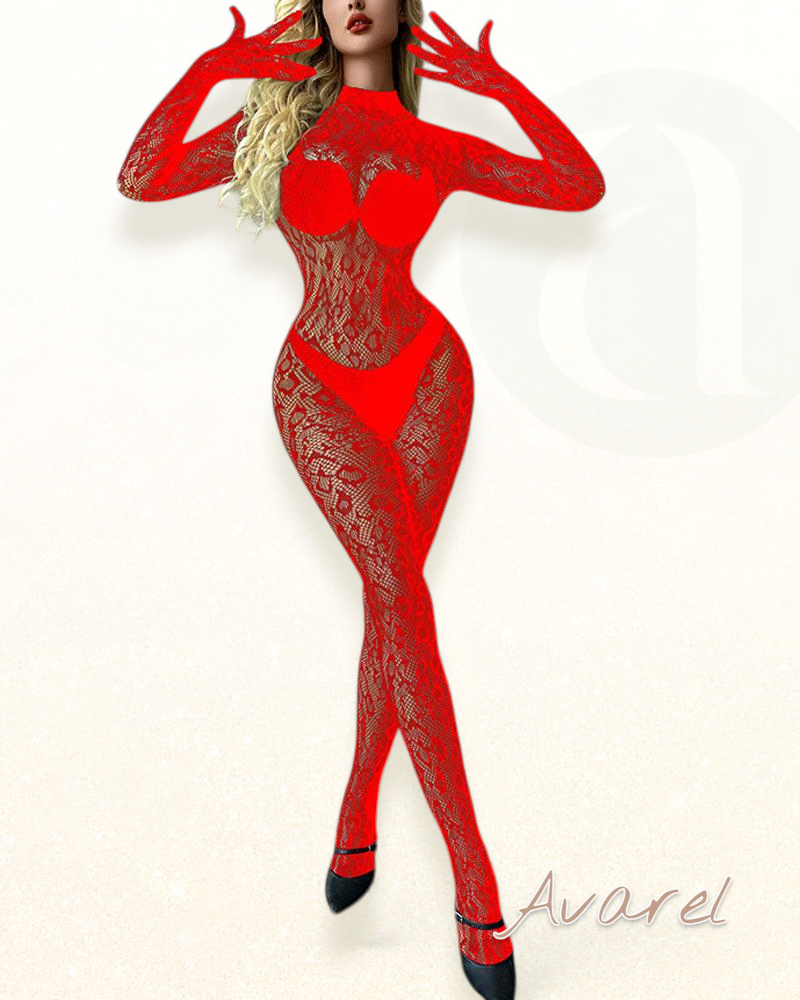 Langärmlige Einteiler-Unterwäsche mit Fischernetz-Design für stilvolle und bequeme Bedeckig