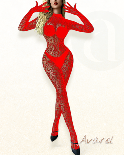 Langärmlige Einteiler-Unterwäsche mit Fischernetz-Design für stilvolle und bequeme Bedeckig