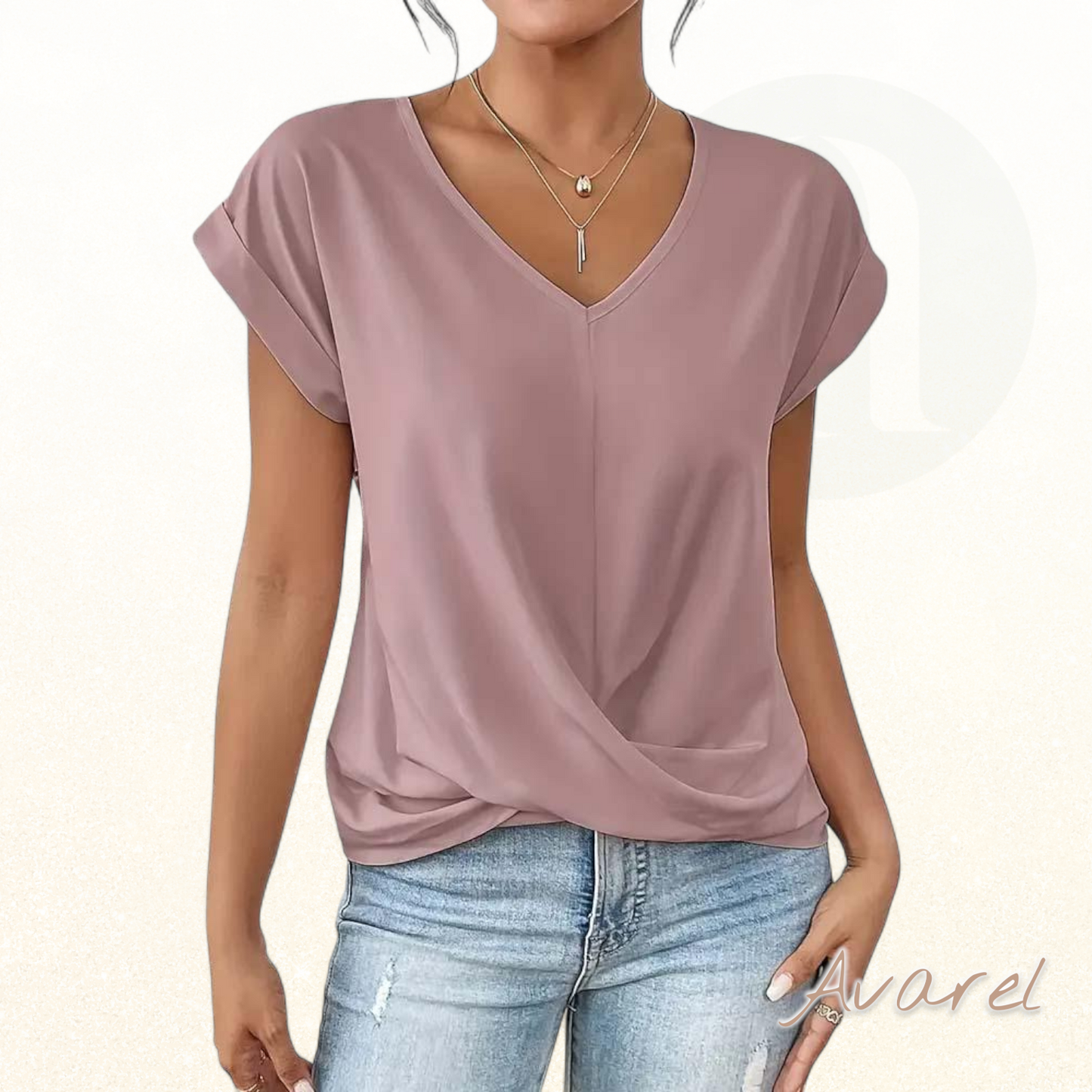 Elegants eifarbigs V-Ausschnitt T-Shirt mit churzem Arm