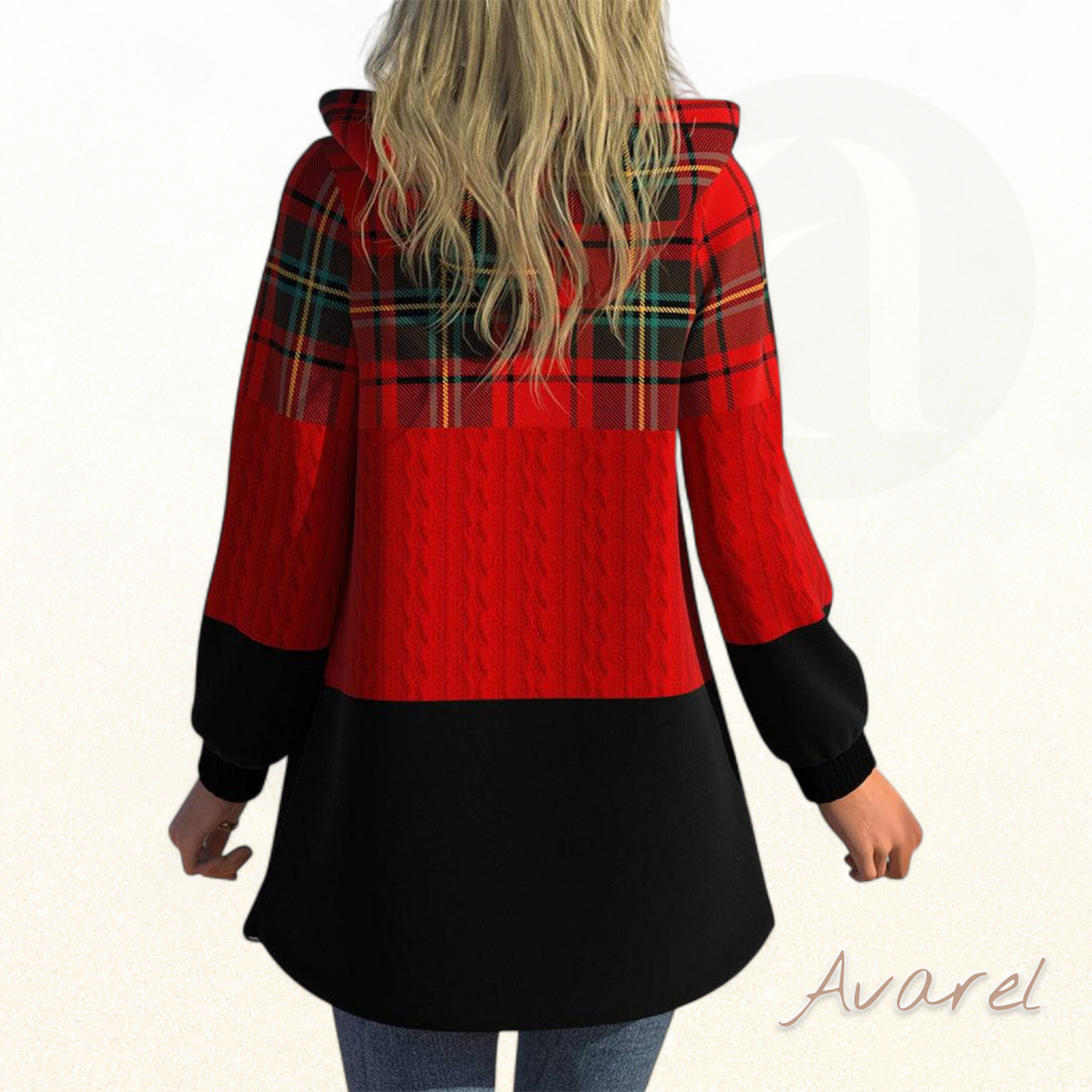 Modischer Karo-Hoodie-Mantel mit praktischem Reissverschluss