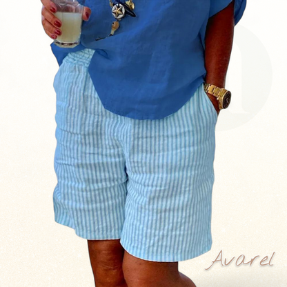 Stylische Baumwoll-Leinen-Shorts mit trendigem Streifendruck