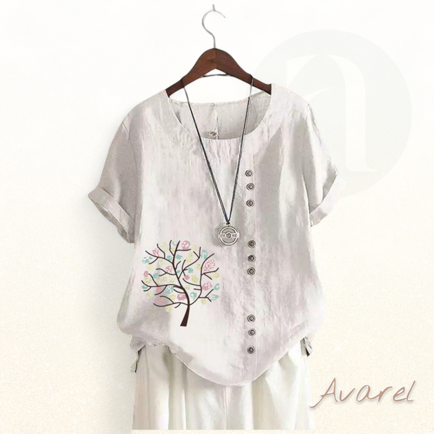 Stylischs Rundhals-T-Shirt mit trendy Blatt-Druck