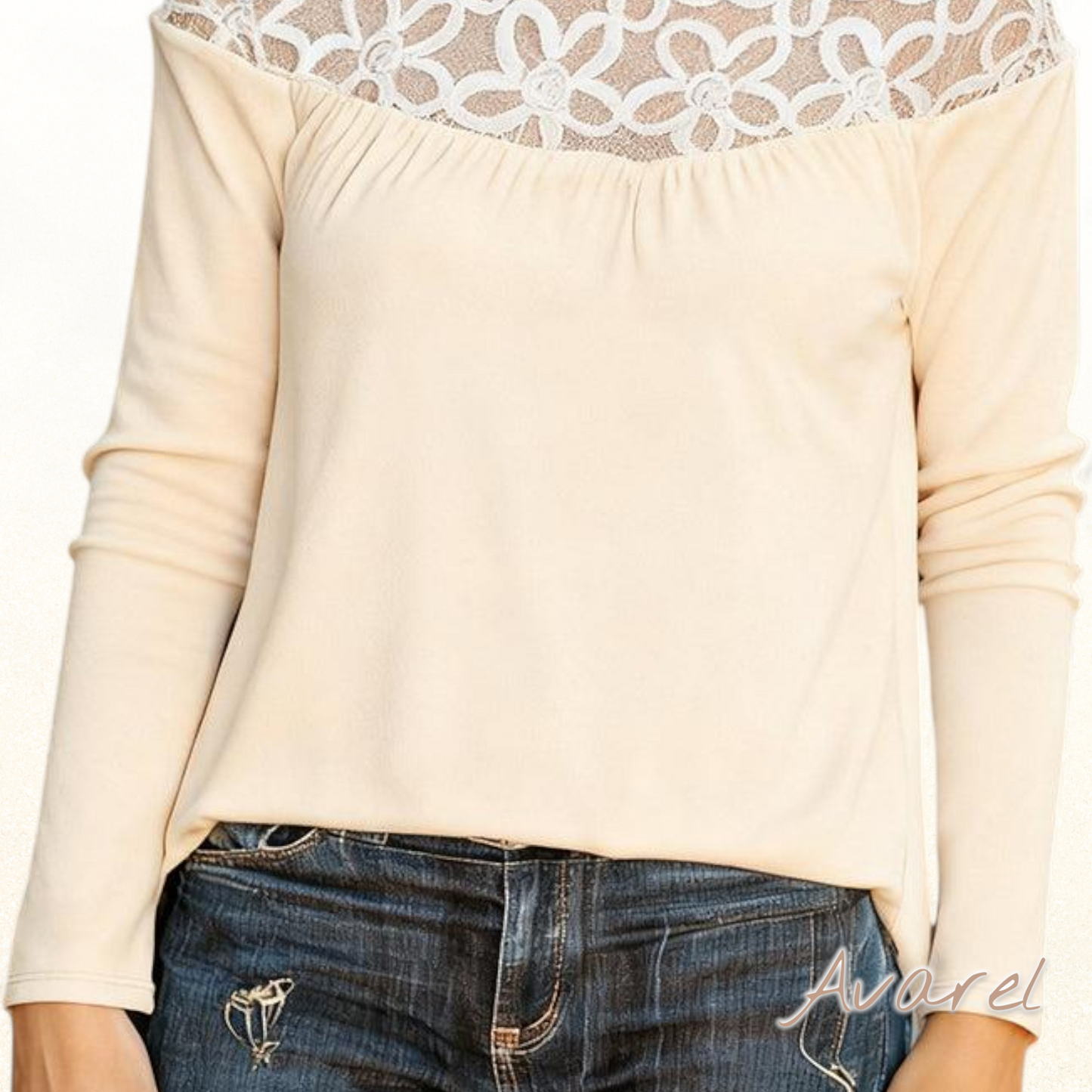 Eleganter Top mit Rollkrägen, Spitzebesatz und transparentem Strickdesign