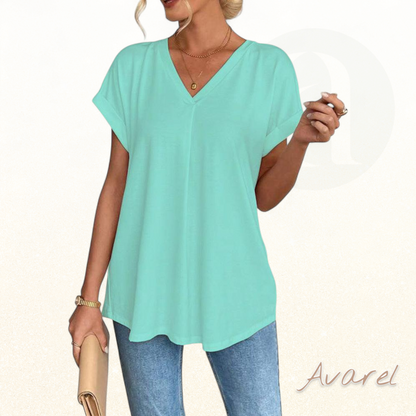 Einfärbigs Churzarm-T-Shirt mit modischem Patchwork-Design