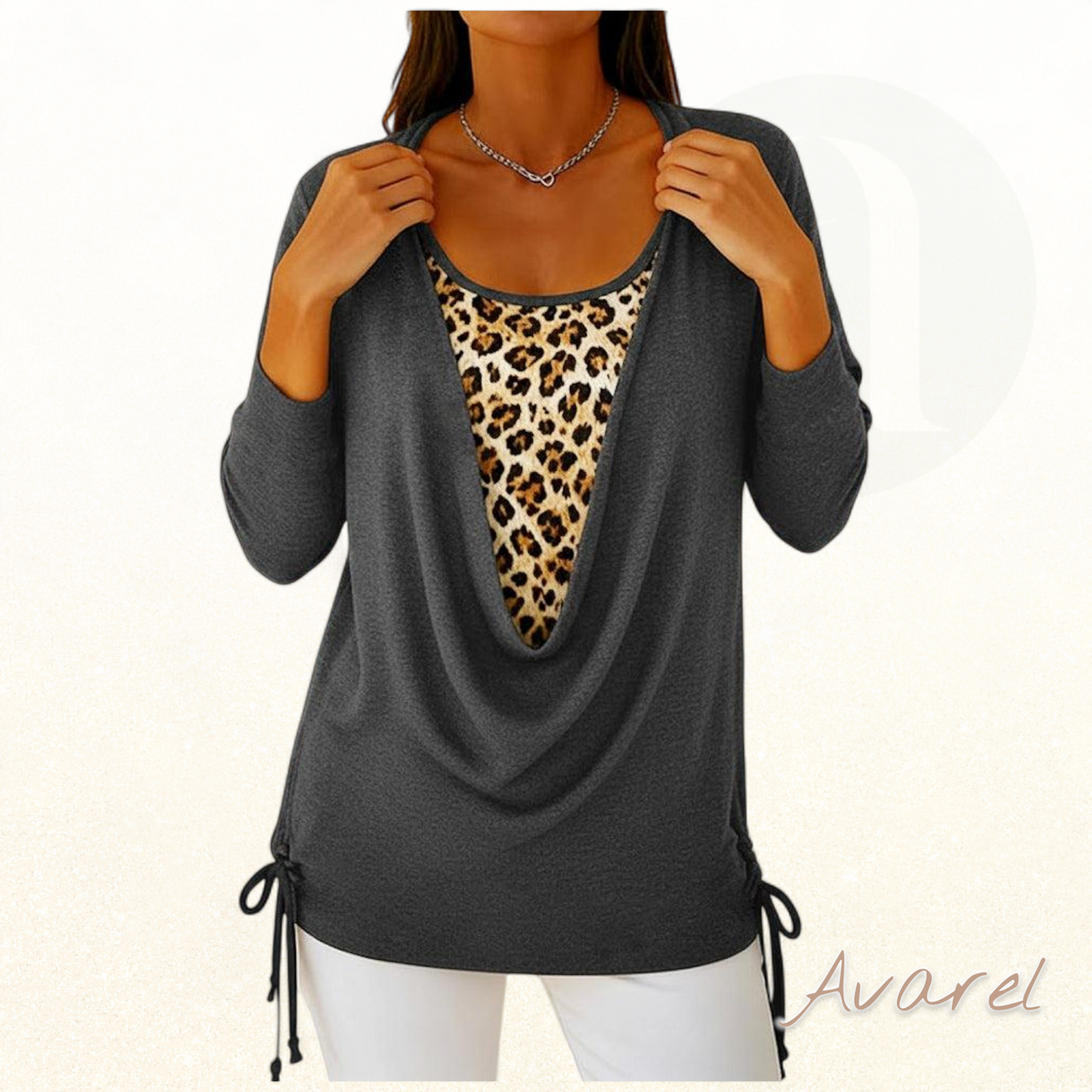 Stylisch Leopardenmuster T-Shirt mit fäärbe Zweiteilung und Schnür-Detail