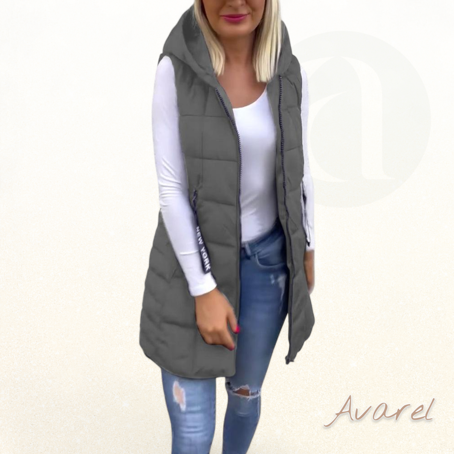 Stilvoller wattierter Ärmelloser Mantel mit praktischem Reissverschluss und Kapuzenfunktion