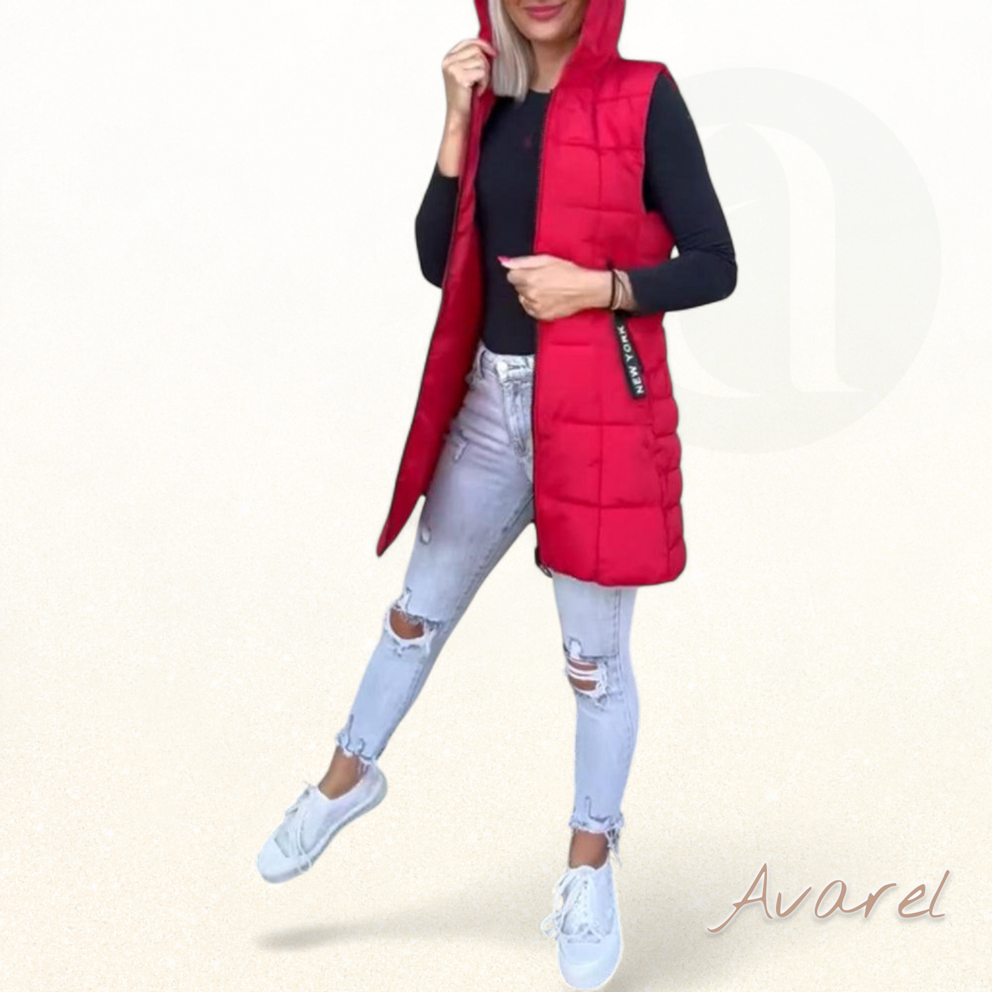 Stilvoller wattierter Ärmelloser Mantel mit praktischem Reissverschluss und Kapuzenfunktion