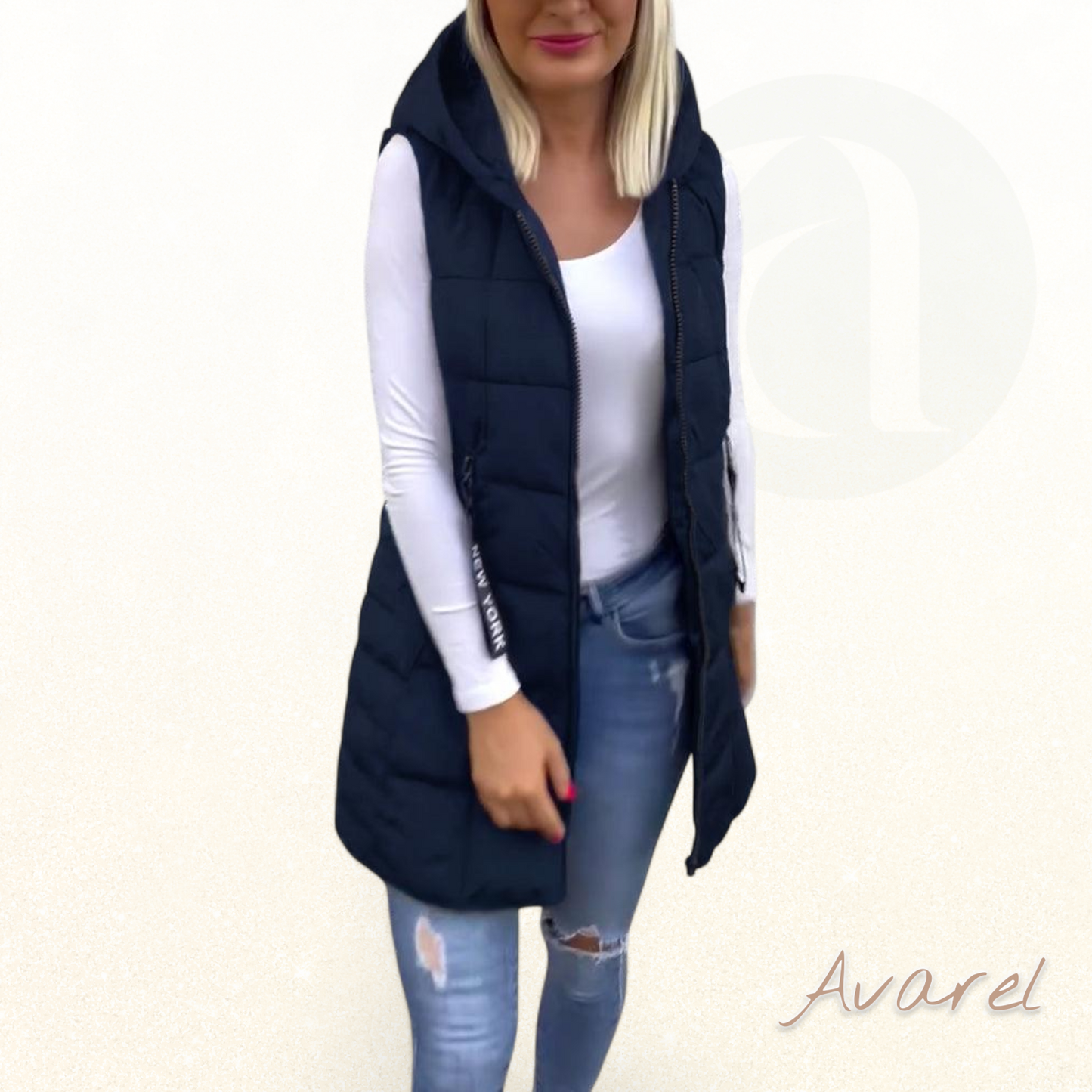 Stilvoller wattierter Ärmelloser Mantel mit praktischem Reissverschluss und Kapuzenfunktion