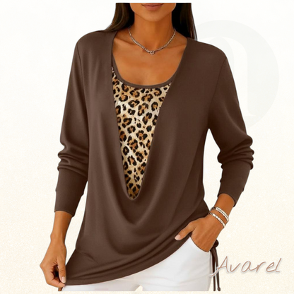 Stylisch Leopardenmuster T-Shirt mit fäärbe Zweiteilung und Schnür-Detail