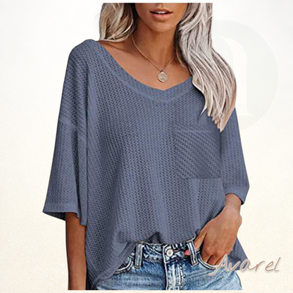 Stylisch chourämligs V-Ausschnitt T-Shirt mit praktische Täsch