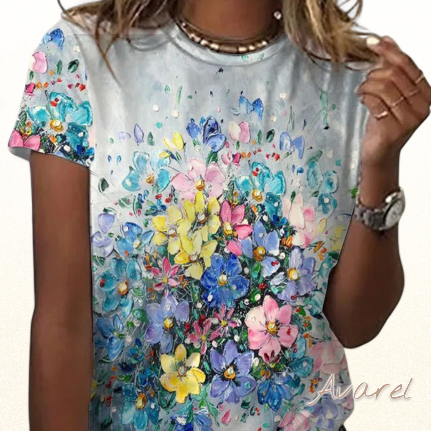 Bequems bedrucktes T-Shirt mit Rundhalsausschnitt für lockere Styles