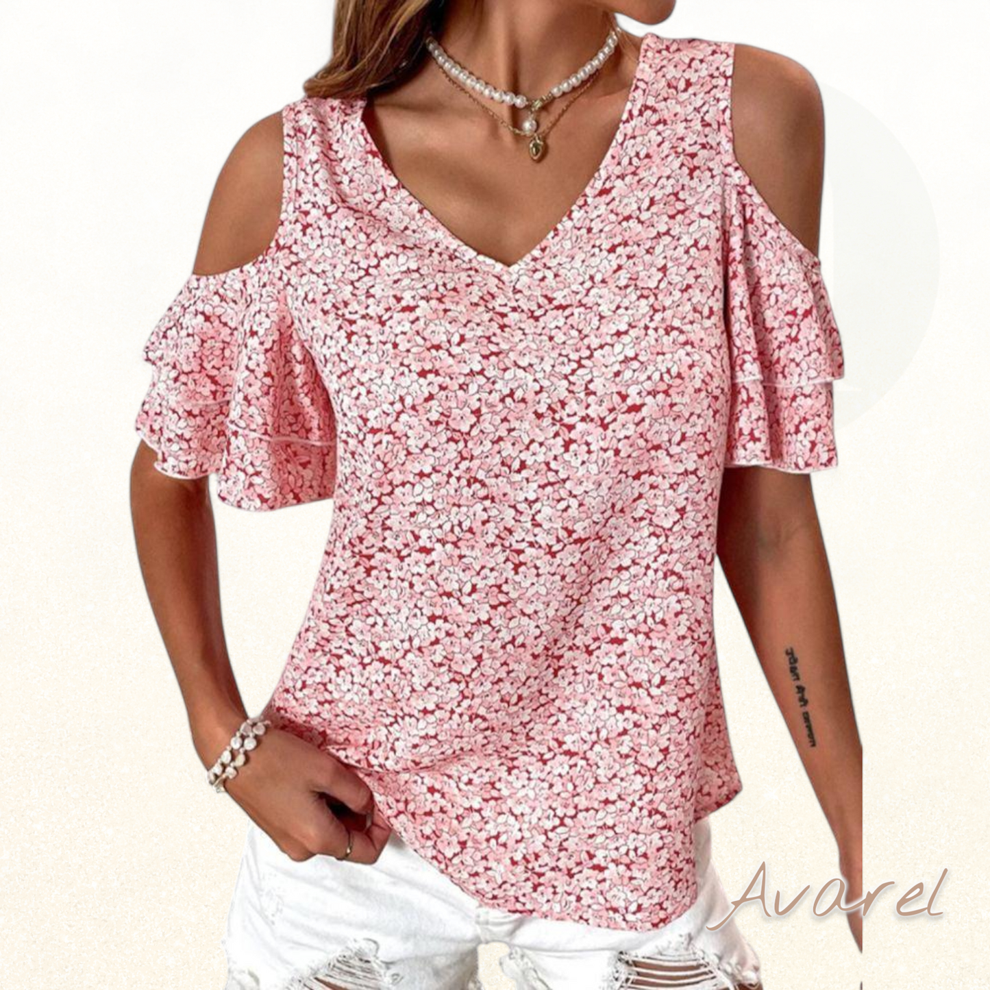 Styligs schulterlooses T-Shirt mit blumigem Design