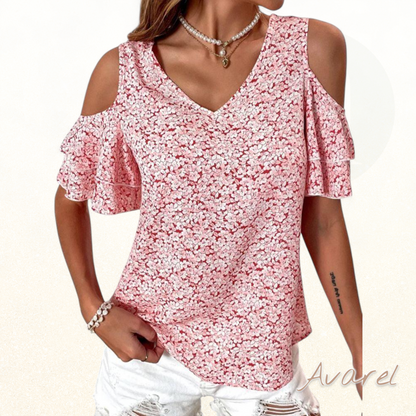 Styligs schulterlooses T-Shirt mit blumigem Design