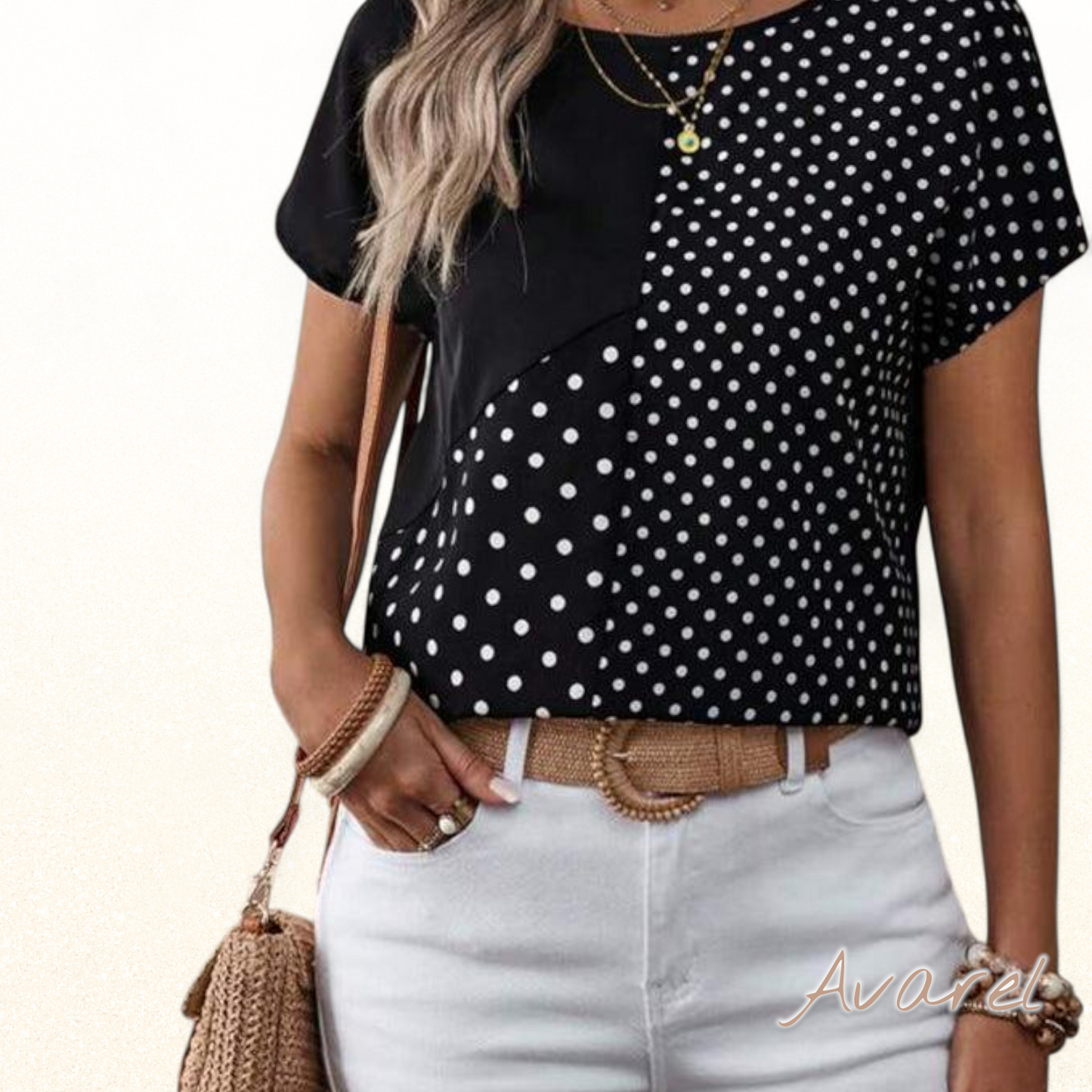 Schöns Polka-Dot T-Shirt mit Rundhalsausschnitt für e'n modische Look