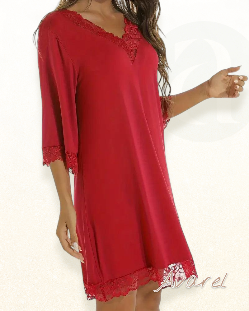 Elegantes V-Ausschnitt Kleid mit verführerischem Spitzen-Einsatz für stilvolle Auftritte