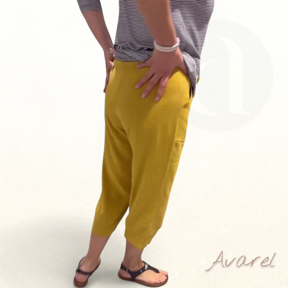 lässigi schmale Baumwoll-Leinen-Hose, churz und bequem