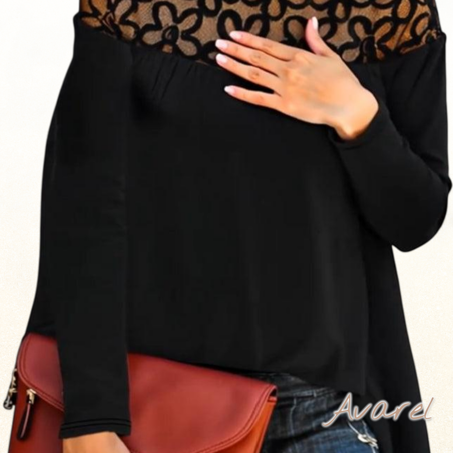 Eleganter Top mit Rollkrägen, Spitzebesatz und transparentem Strickdesign