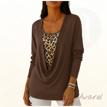 Stylisch Leopardenmuster T-Shirt mit fäärbe Zweiteilung und Schnür-Detail