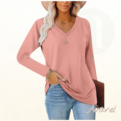 Stilvolls einfarbigs Langarm-Shirt mit eleganten V-Ausschnitt