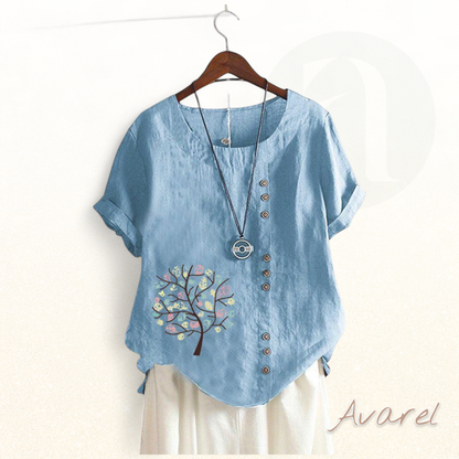 Stylischs Rundhals-T-Shirt mit trendy Blatt-Druck