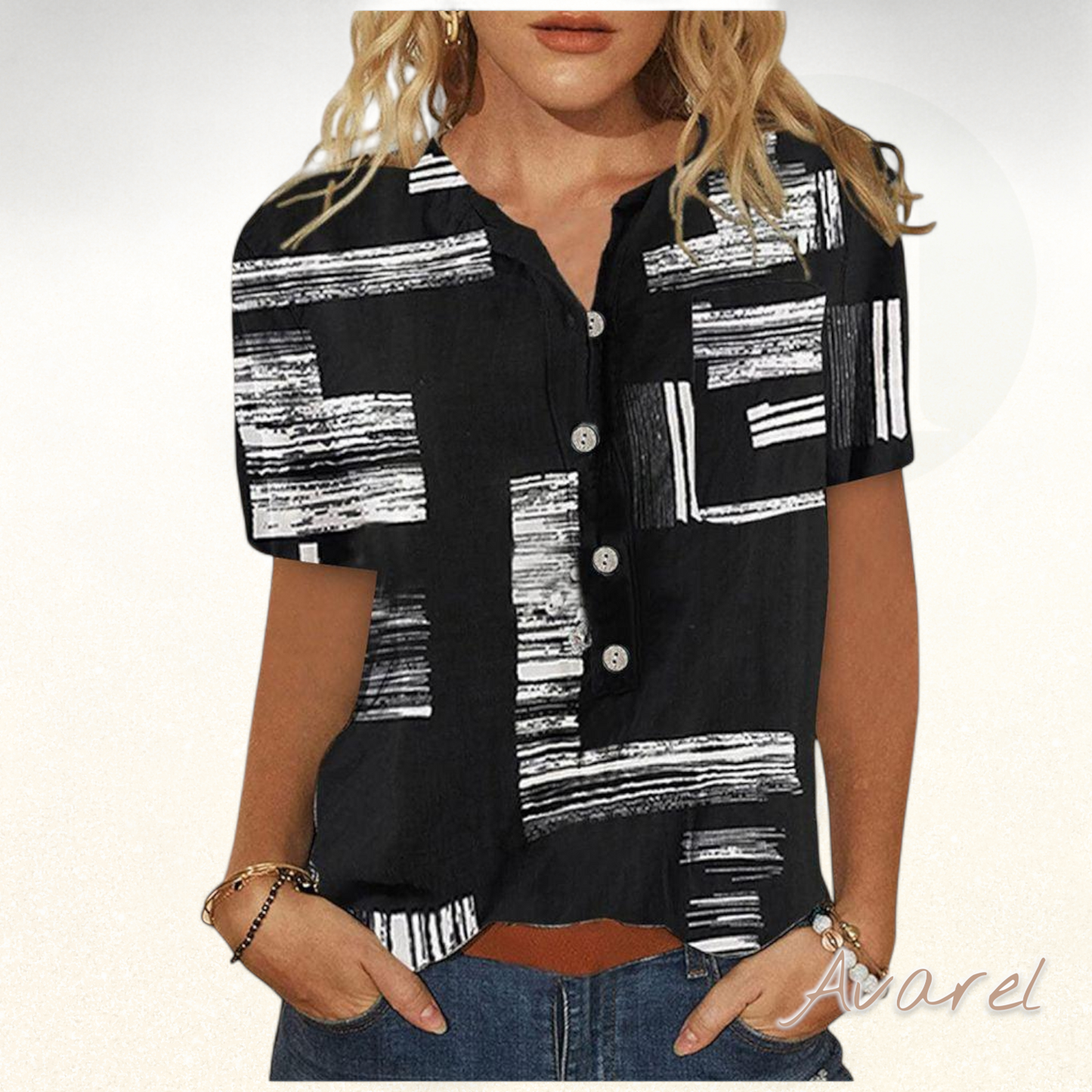 Stylisch bedrucktes Kurzarm-Top für jedi Anlass