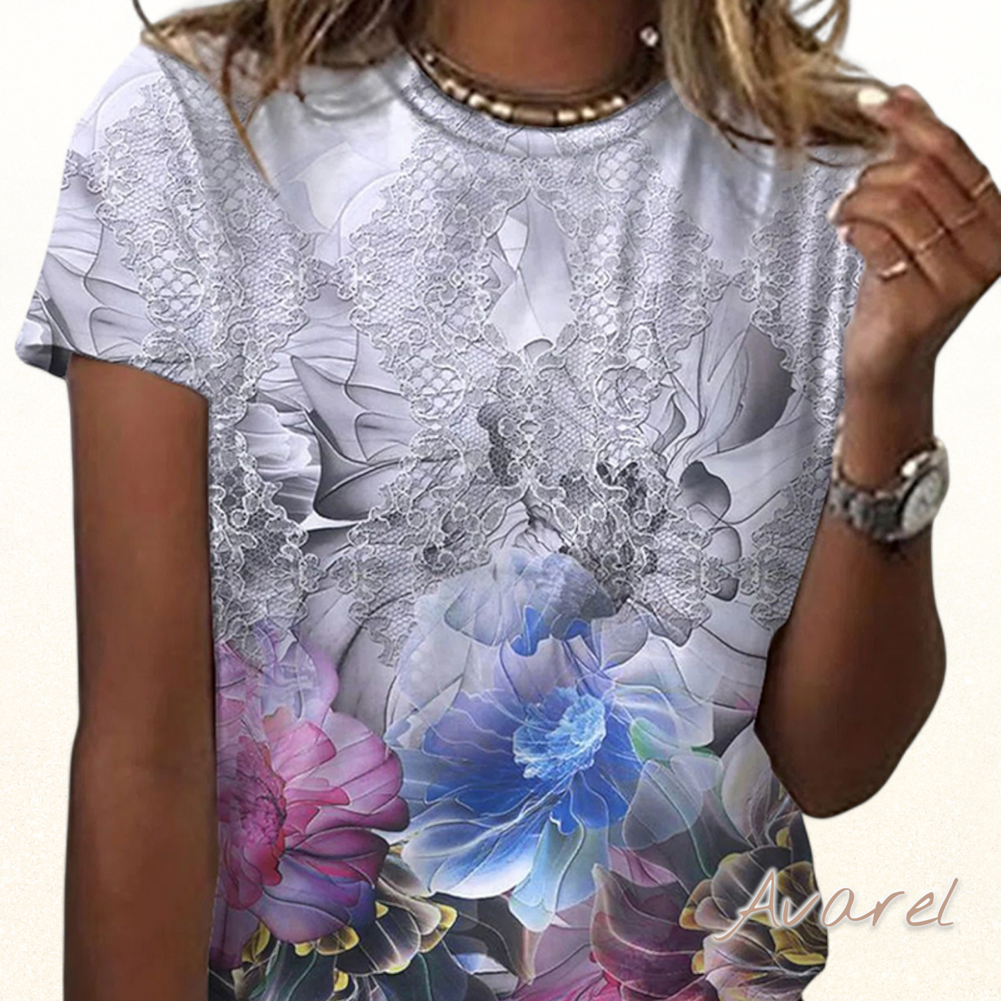 Bequems bedrucktes T-Shirt mit Rundhalsausschnitt für lockere Styles