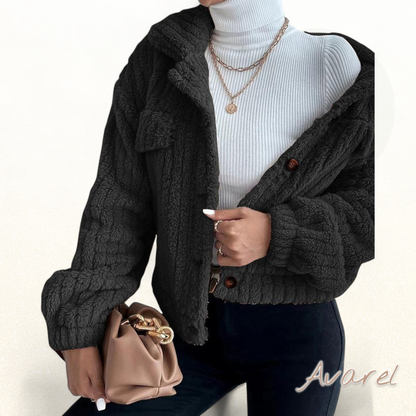 Stylischer eifarbiger, dicker Mantel mit elegante Reversknöpfe und lange Ärmel