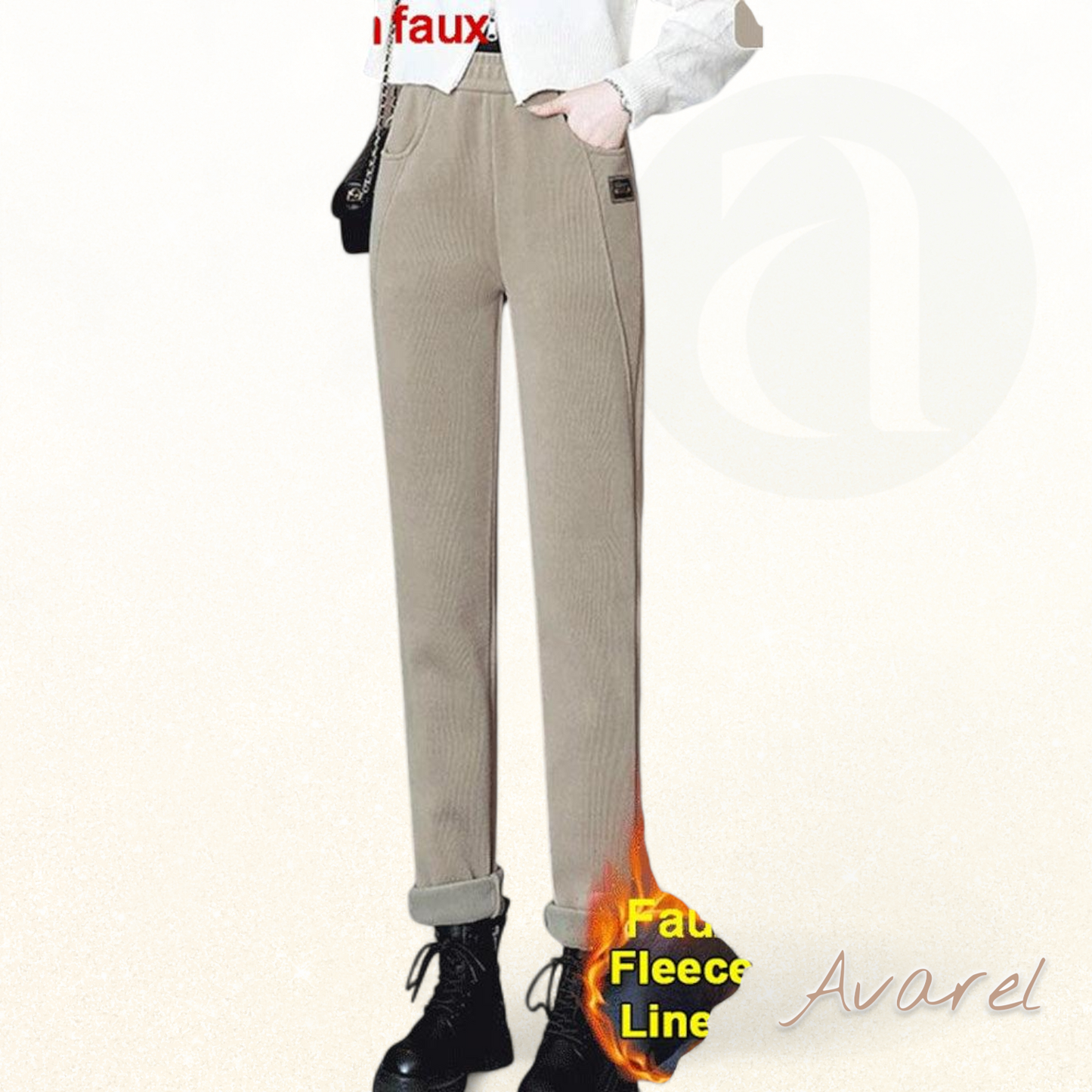 Luxuriösi Warm Hochtaillierte Hose mit Flauschigem Wollfutter