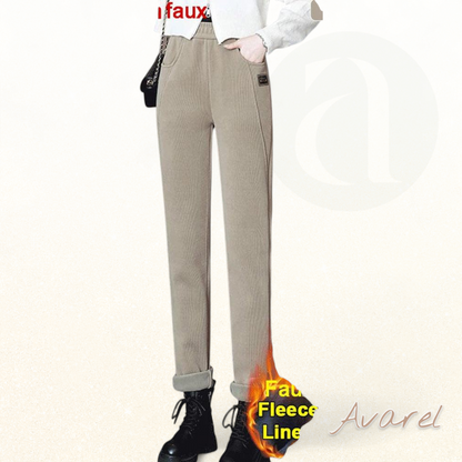 Luxuriösi Warm Hochtaillierte Hose mit Flauschigem Wollfutter