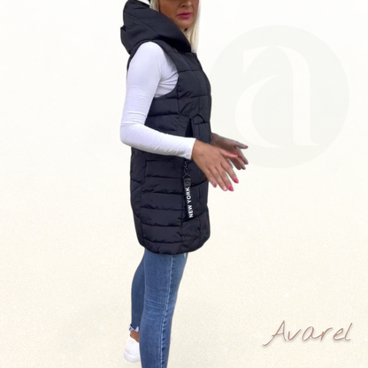 Stilvoller wattierter Ärmelloser Mantel mit praktischem Reissverschluss und Kapuzenfunktion