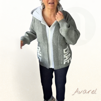 Stylische Langarm-Pullover-Mantel mit trendigem Buchstaben-Design