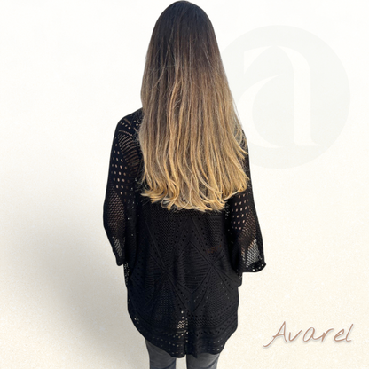 Stilvolle Mantel im Lochstrick-Muster für en elegante Look