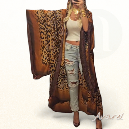 Elegante Mantel mit Batwing-Ärmeln und stilvollem Leopardenmuster