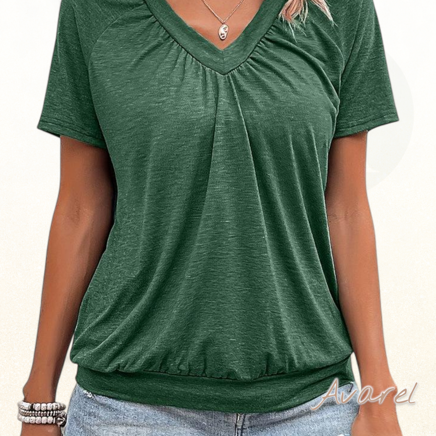 Casual T-Shirt mit Falten und V-Ausschnitt