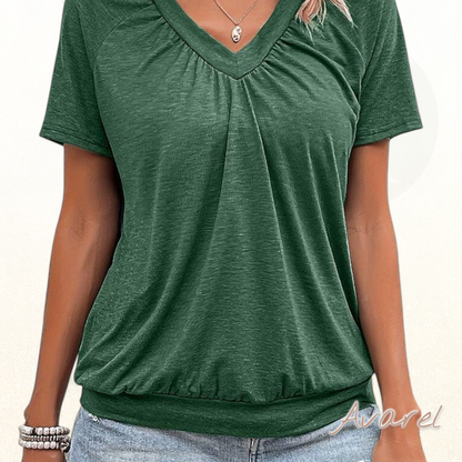 Casual T-Shirt mit Falten und V-Ausschnitt