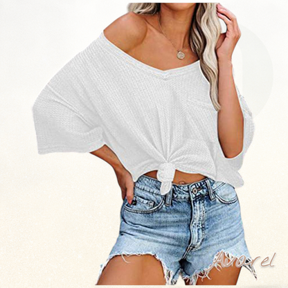 Stylisch chourämligs V-Ausschnitt T-Shirt mit praktische Täsch