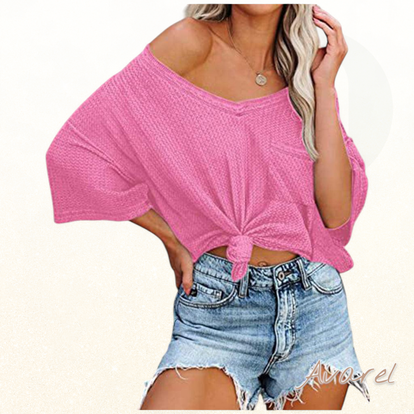 Stylisch chourämligs V-Ausschnitt T-Shirt mit praktische Täsch