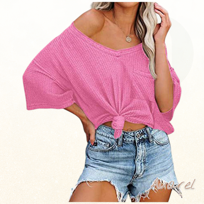 Stylisch chourämligs V-Ausschnitt T-Shirt mit praktische Täsch