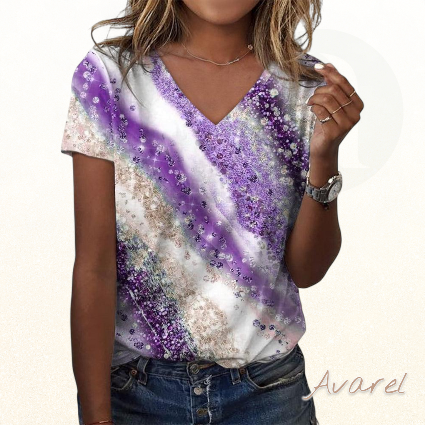 Stylisches V-Ausschnitt T-Shirt mit trendy Farbverlauf