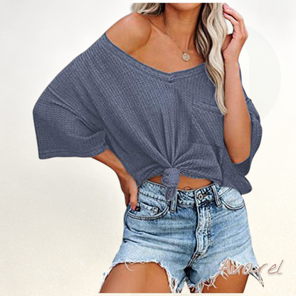 Stylisch chourämligs V-Ausschnitt T-Shirt mit praktische Täsch