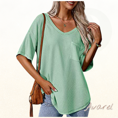 Stylisch chourämligs V-Ausschnitt T-Shirt mit praktische Täsch