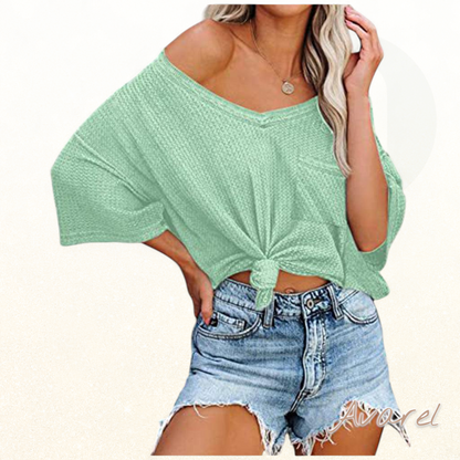 Stylisch chourämligs V-Ausschnitt T-Shirt mit praktische Täsch