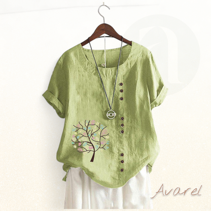 Stylischs Rundhals-T-Shirt mit trendy Blatt-Druck