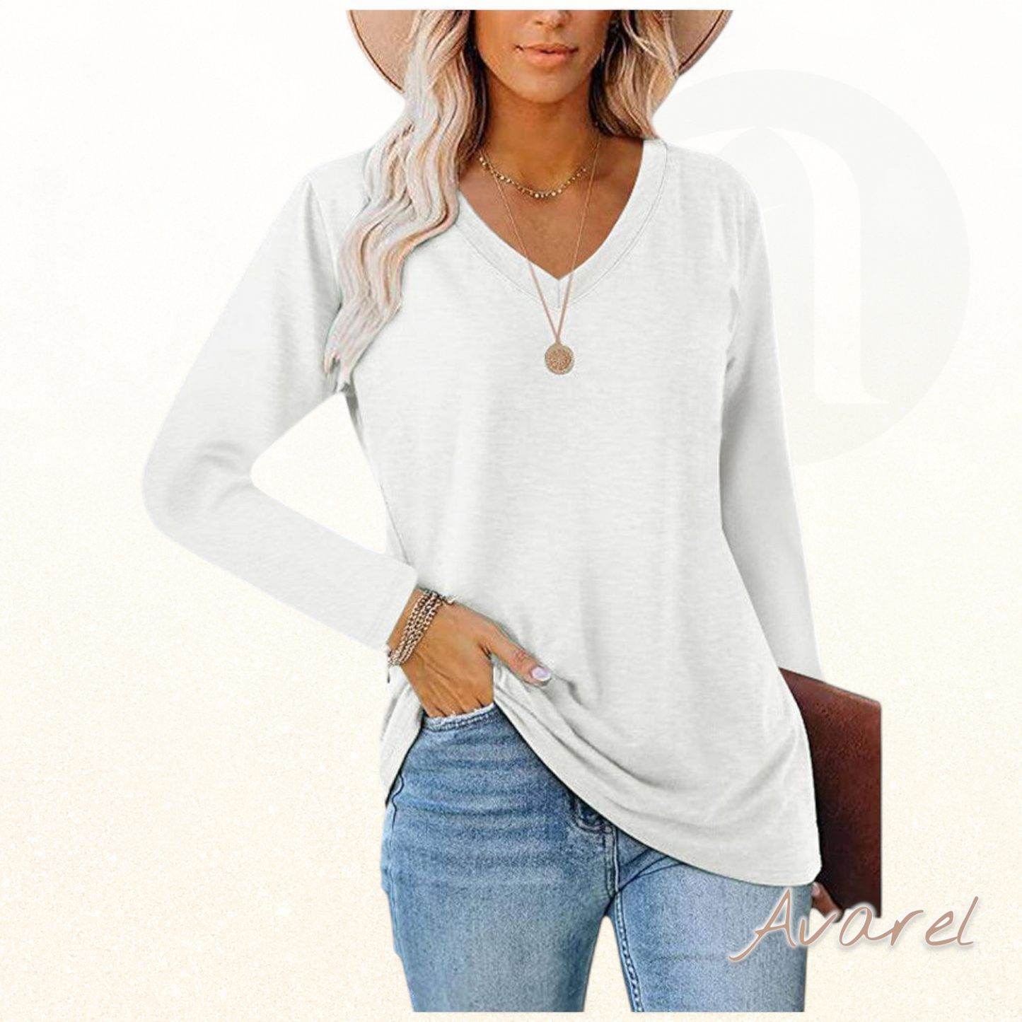 Stilvolls einfarbigs Langarm-Shirt mit eleganten V-Ausschnitt